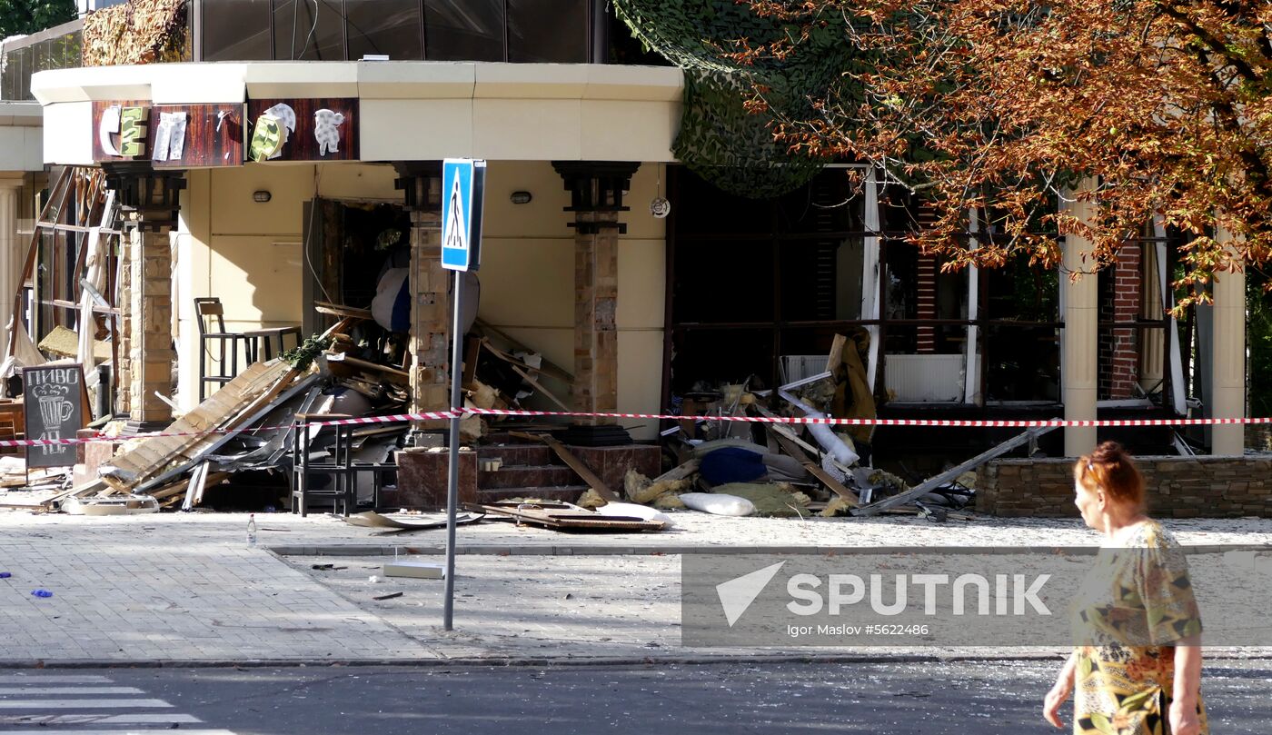 Bombing site in Separ café in Donetsk