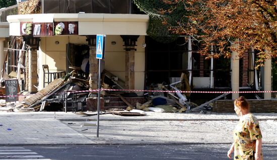 Bombing site in Separ café in Donetsk