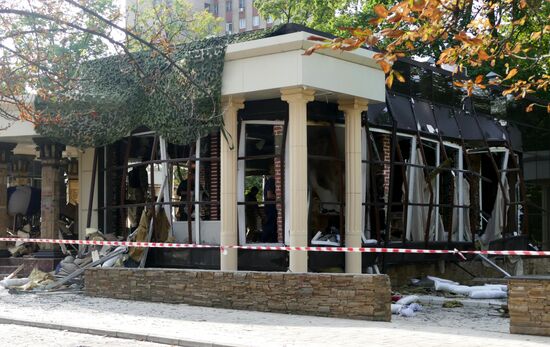 Bombing site in Separ café in Donetsk