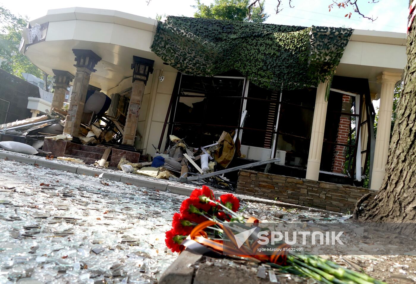 Bombing site in Separ café in Donetsk