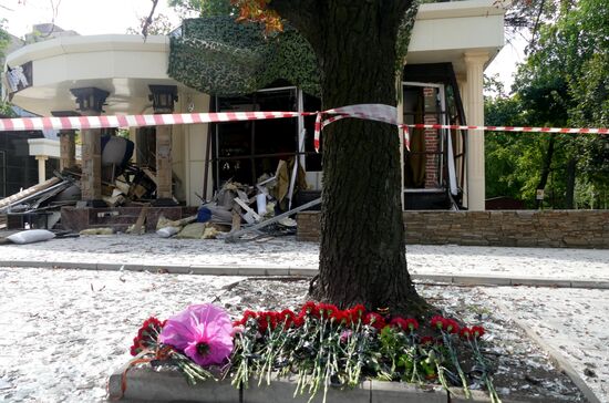 Bombing site in Separ café in Donetsk