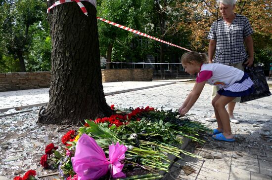 Bombing site in Separ café in Donetsk