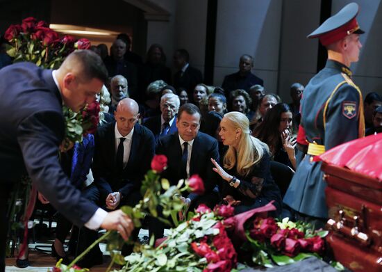 Russian Prime Minister Medvedev attends funeral service for Iosif Kobzon