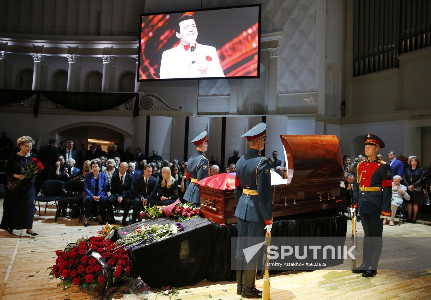 Russian Prime Minister Medvedev attends funeral service for Iosif Kobzon