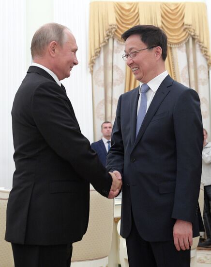 Russian President Vladimir Putin meets with First Vice Premier of State Council of China Han Zheng
