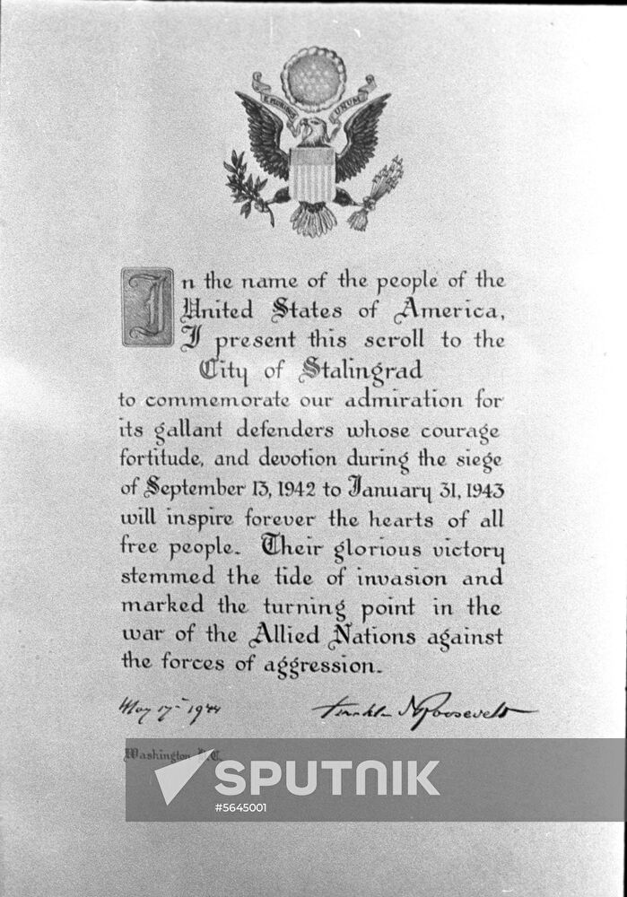 Letter from US President Franklin Roosevelt