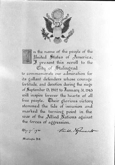 Letter from US President Franklin Roosevelt
