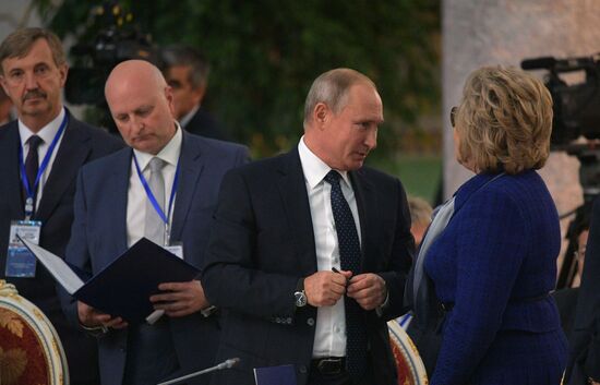 President Vladimir Putin attends CIS Heads of State Council meeting in Dushanbe