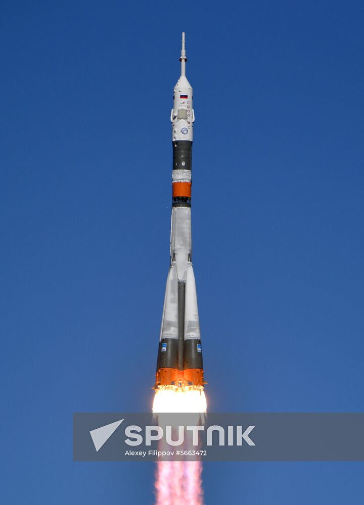 The Soyuz MS-10 spacecraft carrying the crew of NASA astronaut Nick Hague, of the United States, and Roskosmos cosmonaut Aleksey Ovchinin, of Russia, blasts off to the International Space Station (ISS) from the launchpad at the Baikonur Cosmodrome, Kazakhstan, October 11, 2018. Location: Kazakhstan, . Author: Alexey Filippov/Sputnik. Kazakhstan Russia Space