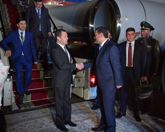 Russian Prime Minister Dmitry Medvedev arrives in Dushanbe for SCO Heads of Government meeting