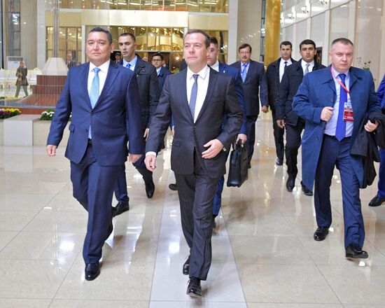 Russian Prime Minister Dmitry Medvedev arrives in Dushanbe for SCO Heads of Government meeting