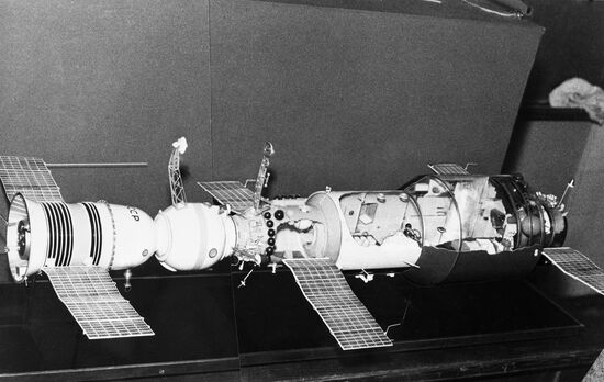 Model of docking of Soyuz 11 spacecraft and Salyut 1 space station