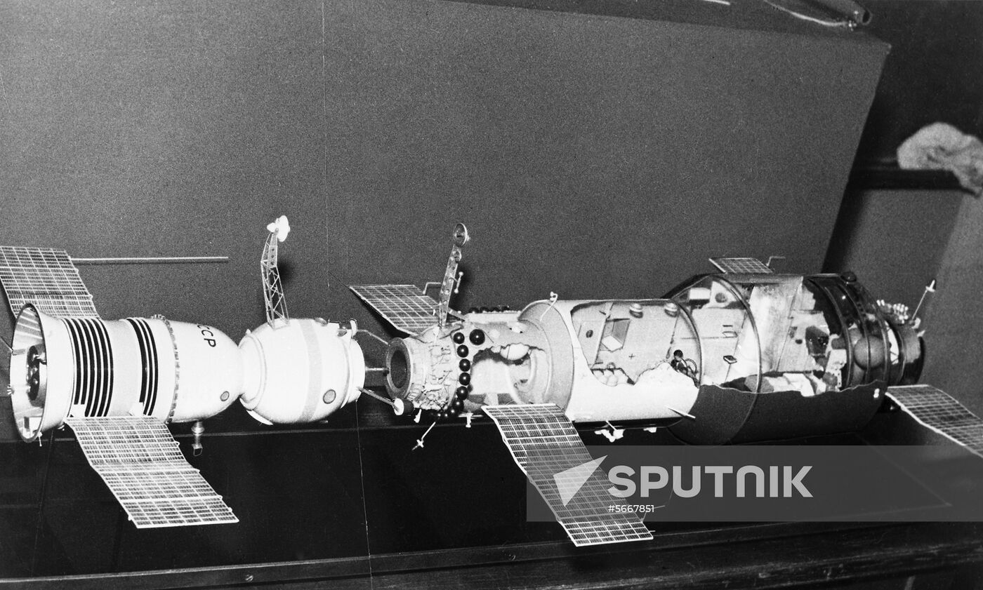 Model of docking of Soyuz 11 spacecraft and Salyut 1 space station