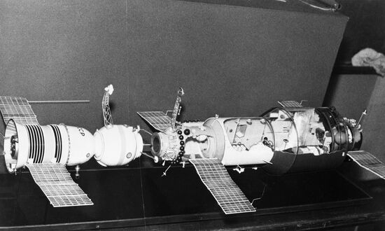 Model of docking of Soyuz 11 spacecraft and Salyut 1 space station