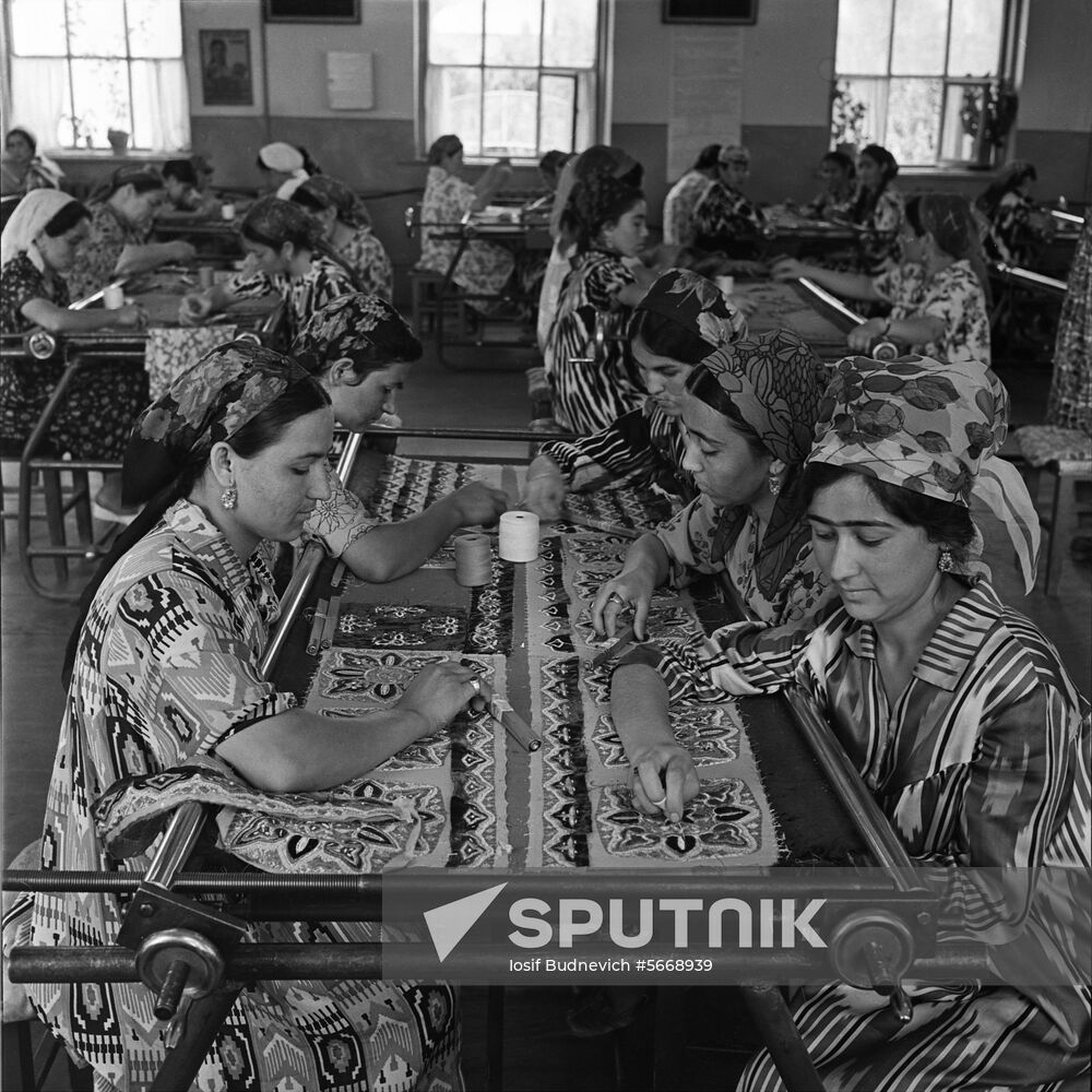 Embroiderers at Bukhara Gold-Embroidery Factory