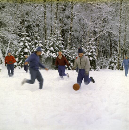 Moscow State University students play football on Lenin Hills