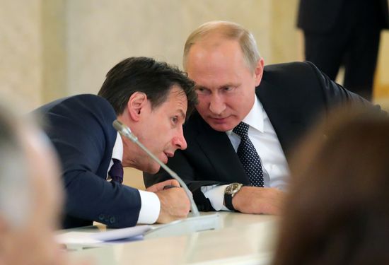 President Vladimir Putin meets with Italian Prime Minister Giuseppe Conte