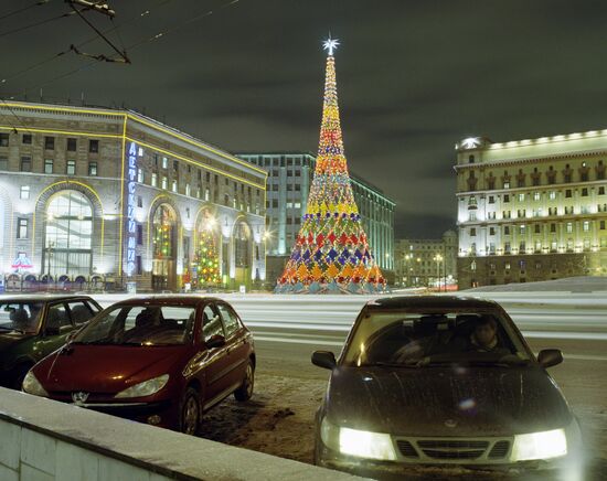 New year tree on Lubyanka Square in Moscow