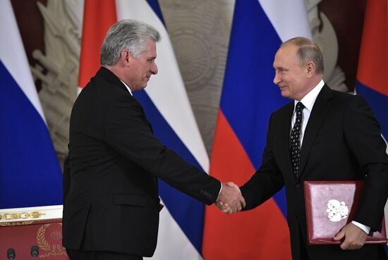 President Vladimir Putin meets with President of Cuba Miguel Diaz-Canel Bermudez