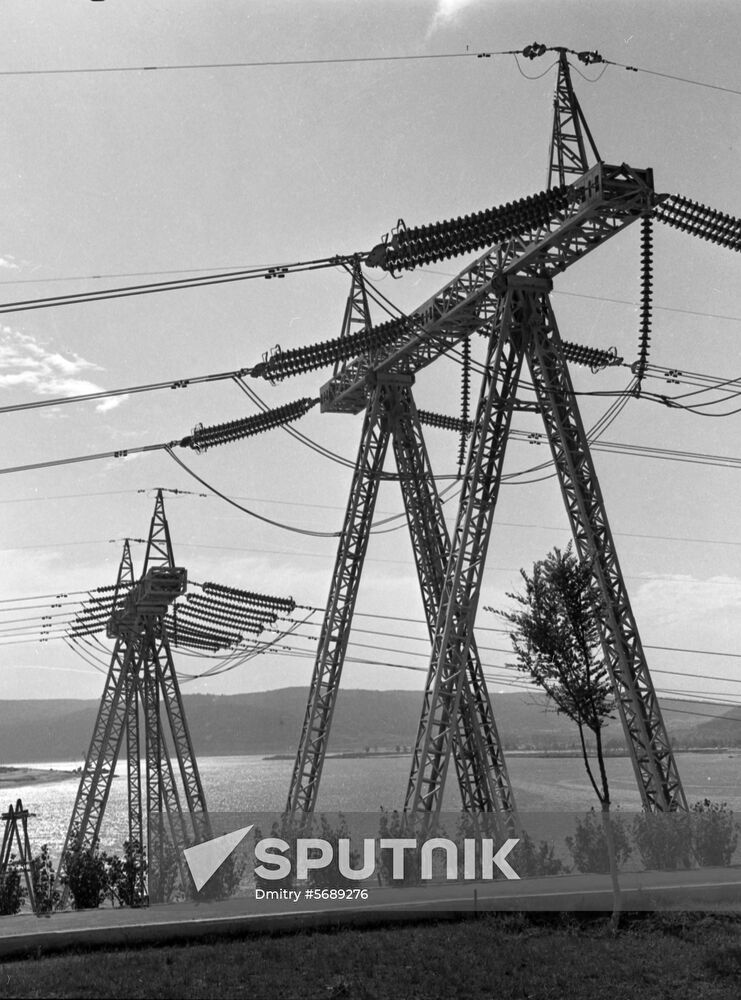 Power lines at Volga River