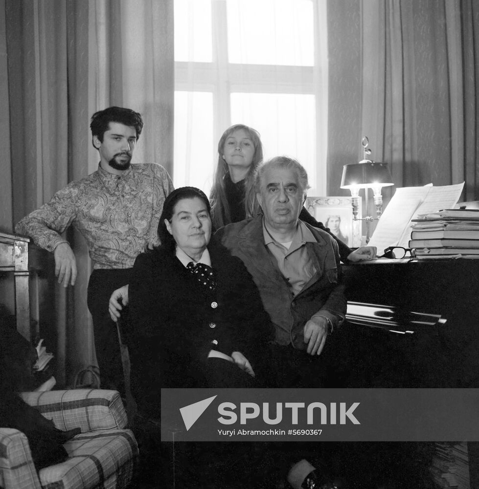 Soviet and Armenian composer Aram Khachaturian with his family