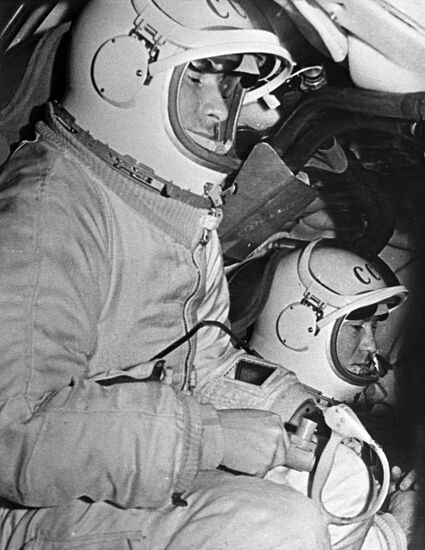 Soviet pilots and cosmonauts Alexei Leonov and Pavel Belyayev