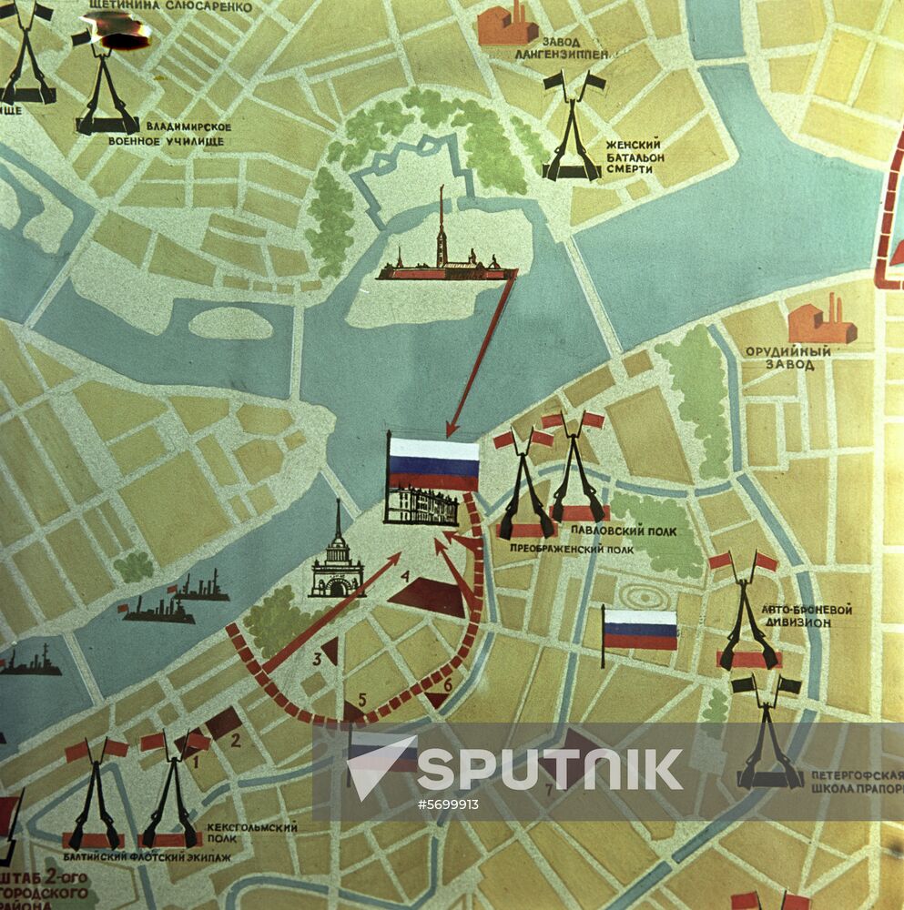 Map of armed uprising in Petrograd in October 1917