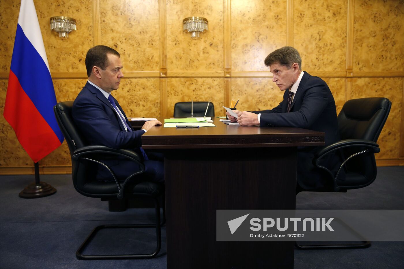Prime Minister Dmitry Medvedev meets with Primorye Territory's Acting Governor Oleg Kozhemyako and Presidential Envoy to FEFD Yury Trutnev