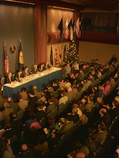 General Secretary of Communist Party of USSR Mikhail Gorbachev visits USA