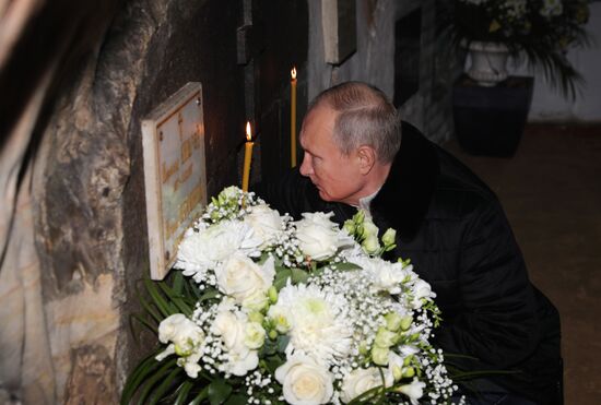 Russian President Vladimir Putin visits Pskov-Caves Monastery