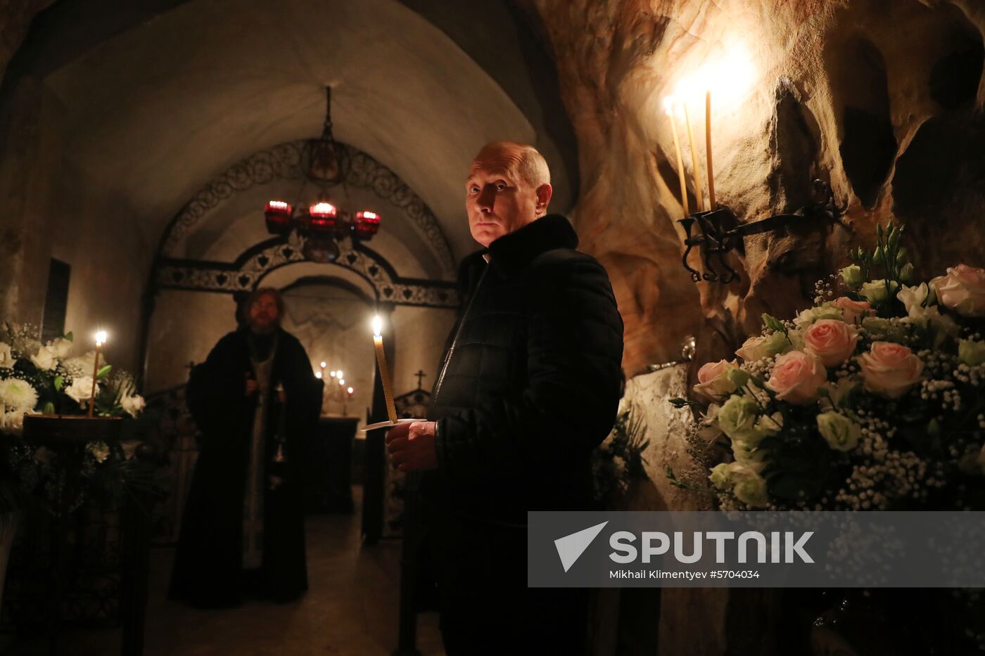 Russian President Vladimir Putin visits Pskov-Caves Monastery