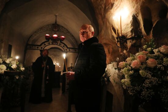 Russian President Vladimir Putin visits Pskov-Caves Monastery