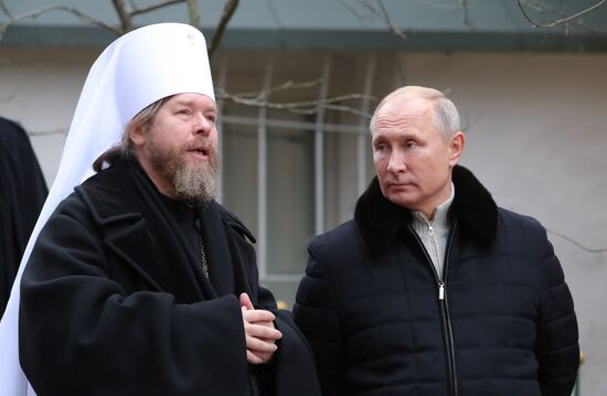 Russian President Vladimir Putin visits Pskov-Caves Monastery