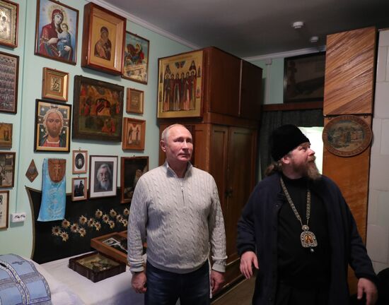 Russian President Vladimir Putin visits Pskov-Caves Monastery