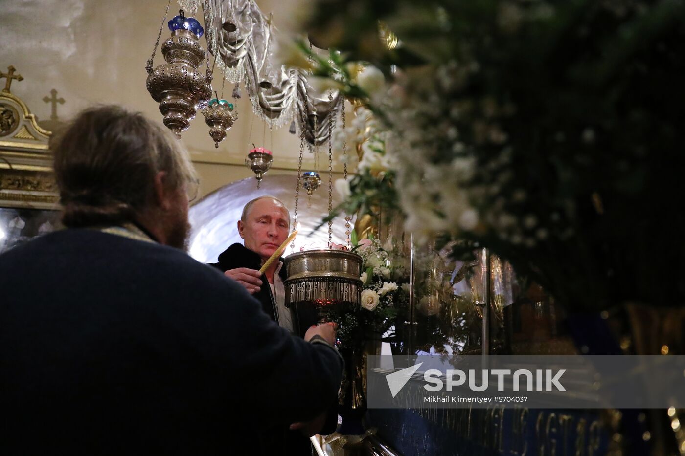 Russian President Vladimir Putin visits Pskov-Caves Monastery