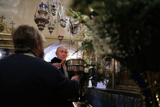 Russian President Vladimir Putin visits Pskov-Caves Monastery