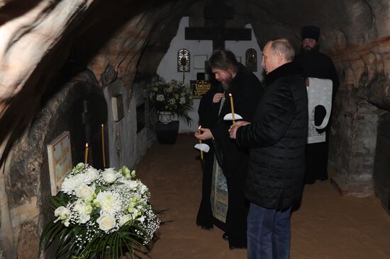 Russian President Vladimir Putin visits Pskov-Caves Monastery