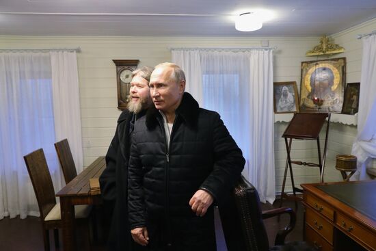 Russian President Vladimir Putin visits Pskov-Caves Monastery