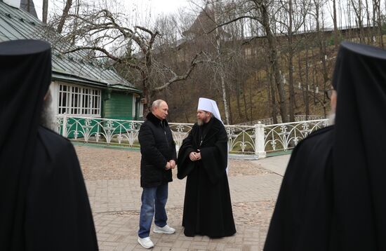 Russian President Vladimir Putin visits Pskov-Caves Monastery