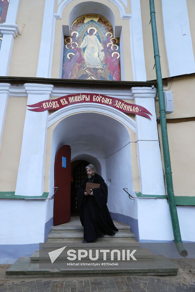 Russian President Vladimir Putin visits Pskov-Caves Monastery