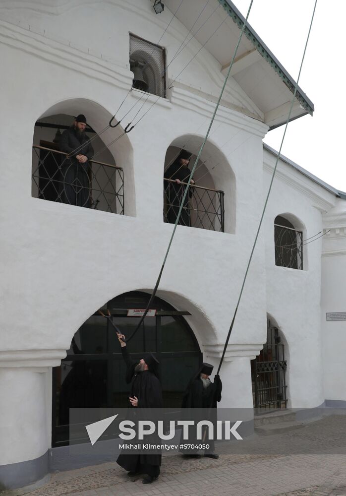 Russian President Vladimir Putin visits Pskov-Caves Monastery