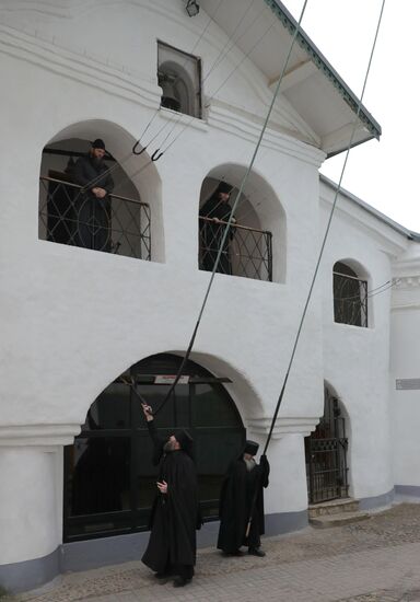 Russian President Vladimir Putin visits Pskov-Caves Monastery