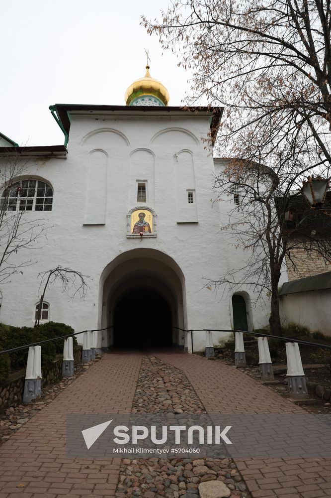 Russian President Vladimir Putin visits Pskov-Caves Monastery