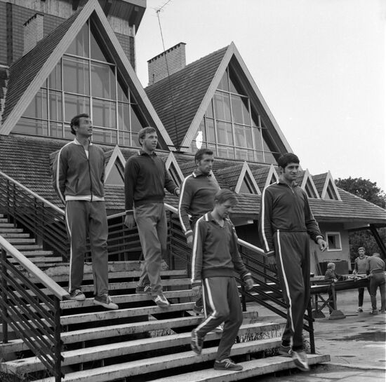 Soviet rowers during training session