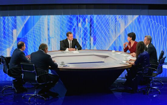 Prime Minister Dmitry Medvedev gives interview to five Russian television channels on the year's results