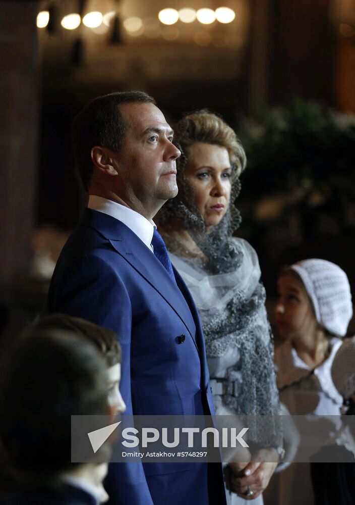 Prime Minister Medvedev attends Christmas service at Christ the Savior Cathedral