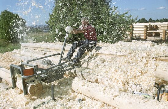Wooden house construction site