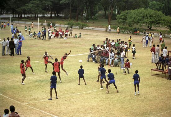 Volleyball match between Zambia and Zimbabwe teams