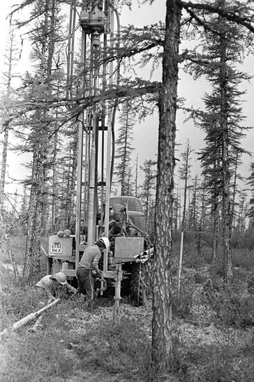 Drilling operations in the taiga forest