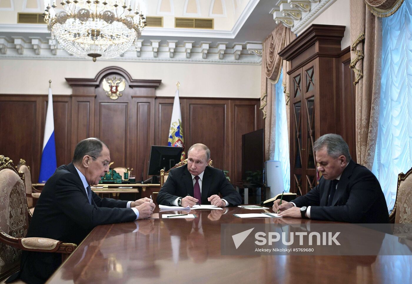 President Vladimir Putin meets with Foreign Minister Lavrov and Defence Minister Shoigu